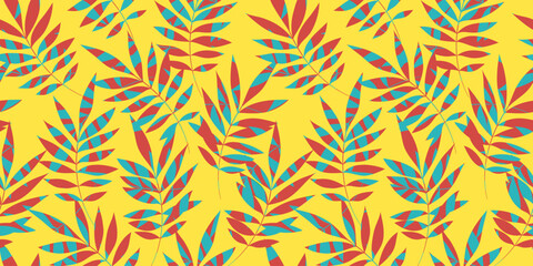 Leaves Pattern. Watercolor leaves seamless vector background, yellow jungle print textured