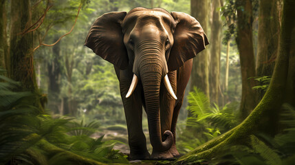 Portrait of elephant in close-up macro photography on dark background