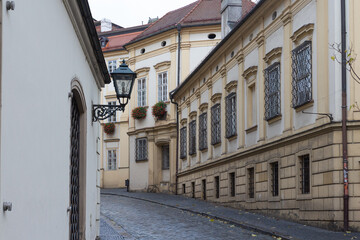 A narrow street in the historic center of Brno. Czech Republic