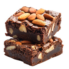 Chocolate and almond nuts brownies isolated on transparent background