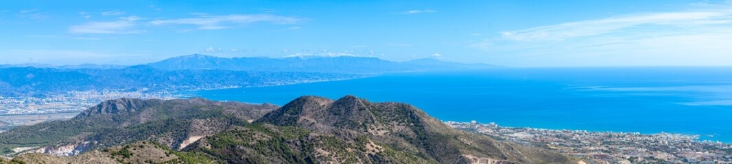 Fototapeta na wymiar Panoramic view on Mediterranean sea and Malaga city, Andalusia, Malaga, Spain