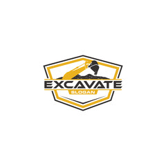 Excavator earthworks, and heavy equipment logo design template