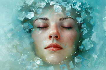 Erfrischende Entspannung: Frau genie&szlig;t ein entspannendes Eisbad f&uuml;r optimales Wohlbefinden