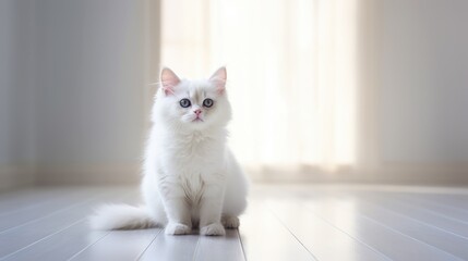 Little cute white kitten. Pet loving idea