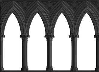 Gothic decorated arcade painting. Grey scale illustration of ornamented triforium; vector