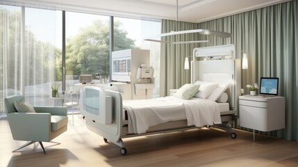 Private space for patient in modern hospital. Adaptable spaces for medical procedures and patients comfort