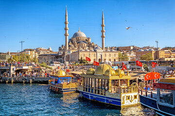 ISTANBUL, TURKEY - September 7, 2022: View of New Sultan Mosque in Eminonu