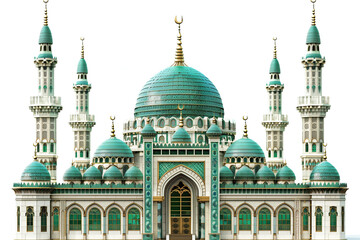 Fototapeta na wymiar 3d green mosque isolated on a white background. ramadan kareem holiday celebration concept