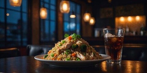 Chicken fried rice with cola