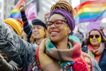Colorful rally honors diversity in celebration of International Women's Day. Concept International Women's Day, Diversity Celebration, Colorful Rally, Empowerment, Women's Rights