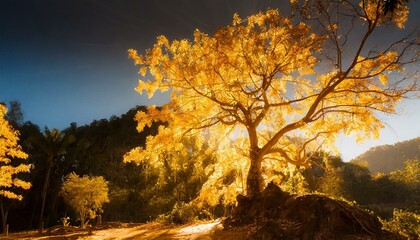 autumn in the mountains ,wood ,light , trees  ,gold     