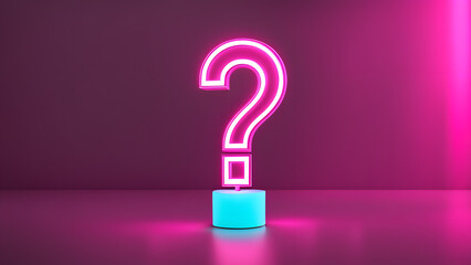 Illuminated 3D Inquiry Symbol on Vintage Neon Setting Highlights the Importance of FAQ, Support, Help Center, and Question Answer Sign or Symbol