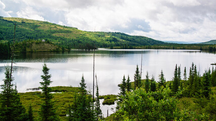 St-Urbain, Canada - July 17 2023: Panorama arial view in Grands Jardins National Park in Quebec 