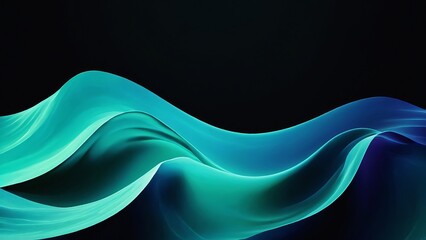 Windows 11 Abstract Green and Blue Waves Wallpaper - obrazy, fototapety, plakaty