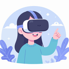 flat design illustration concept of a digital world exploration journey with virtual reality technology