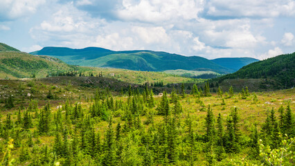 St-Urbain, Canada - July 17 2023: Panorama arial view in Grands Jardins National Park in Quebec 