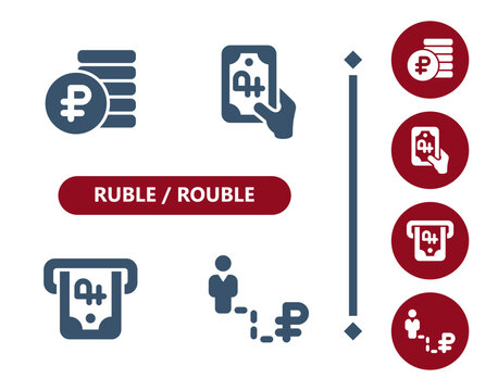 Ruble, rouble icons. Coins, coin, cash, money, Ruble, rouble bill, banknote, ATM, job, career, businessman icon