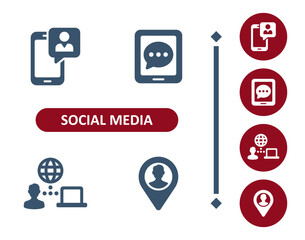 Social Media Icons. Smartphone, Mobile Phone, Tablet, Chat Bubble, Comment, Post, Posting, Online, Location Icon