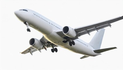 Fototapeta na wymiar Passenger jet plane flies isolated on white background
