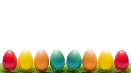 Easter eggs on grass on transparent background