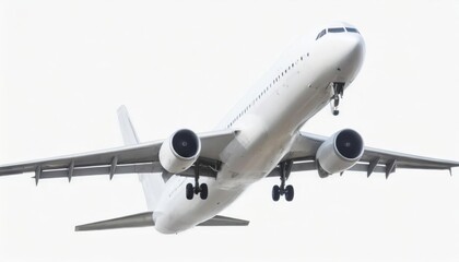 Obraz premium Passenger jet plane flies isolated on white background