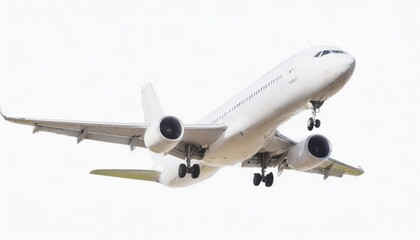 Passenger jet plane flies isolated on white background