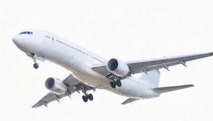 Fototapeta premium Passenger jet plane flies isolated on white background