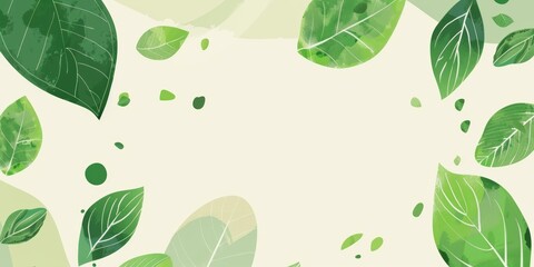 Gentle scatter of green leaves on a soft cream background, a serene and minimalist botanical design.