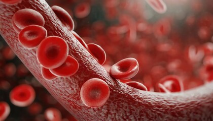 red blood cells flowing in a vessel, 3D illustration 