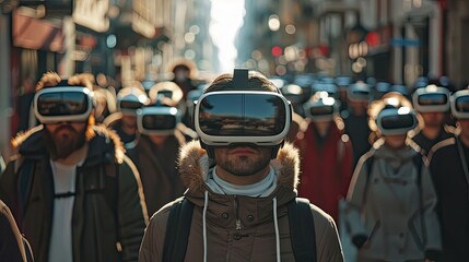 Obraz premium People Wearing VR Headsets, Generative AI