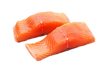 Salmon fillets isolated on transparent or white background, png