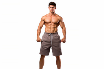 Fototapeta premium Portrait of smart man posing for exercise isolated on white background, wearing sport shirt for workout at fitness, healthy body.