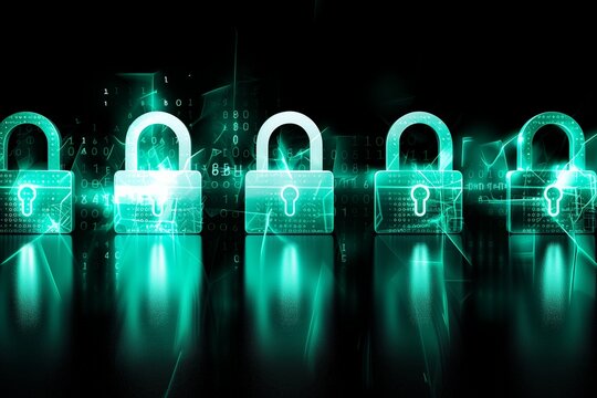 Digital Fortress: Cybersecurity Concept with Glowing Padlocks