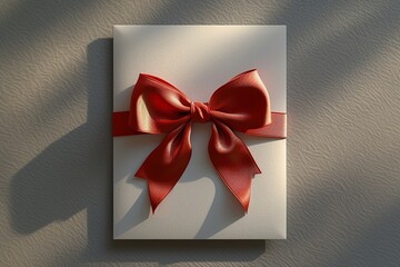 Experience the essence of simplicity, style, and elegance in a minimalist context with a blank white gift card adorned with a classic red ribbon bow