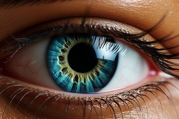 Close-up of beautiful blue eye for vision, optometry, health concepts, and beauty industry marketing - obrazy, fototapety, plakaty