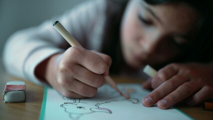 Creative Little Girl Concentrated on Drawing at Home, Artistic Engagement