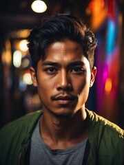 Portrait of a handsome young filipino man staring at the camera from Generative AI