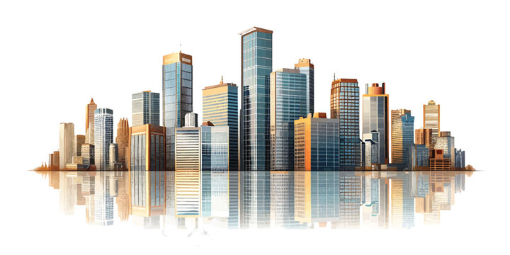 Vector illustration of large buildings and city on white background isolated