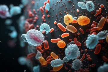 Visualization of various colored bacteria, Bacterial colony, Microbes - obrazy, fototapety, plakaty