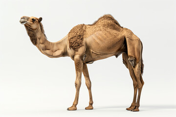front view camel standing isolated on white background - obrazy, fototapety, plakaty