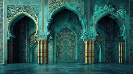 abstract background arabic patterns. an ornamented archway with golden detailing. ramadan kareem banner background. ramadan kareem holiday celebration concept