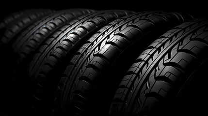 Car tires isolated on black background