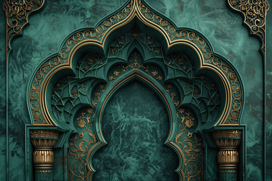 abstract background arabic patterns. an ornamented archway with golden detailing. ramadan kareem banner background. ramadan kareem holiday celebration concept