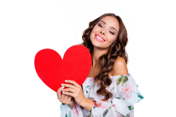 Close up portrait of magnificent, exquisite, delicate, winsome, lovable, fascinating lady look at camera hold big paper card in hands isolated on vivid turquoise background