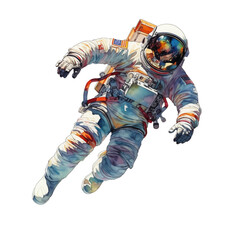 watercolor illustration of Astronaut in zero gravity isolate on clean white transparent background