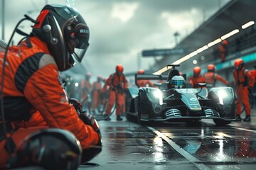 Experience the epitome of teamwork as a professional pit crew springs into action as their team's...
