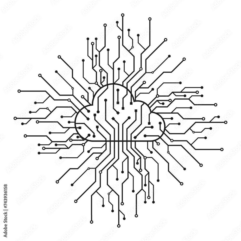 Aufkleber Cloud circuit icon on white background. Cloud Computing technology Internet and cyber technology concept. download and upload data information storage. Vector illustration.