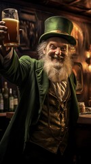 Obraz premium leprechaun drinking beer in Irish bar, realism