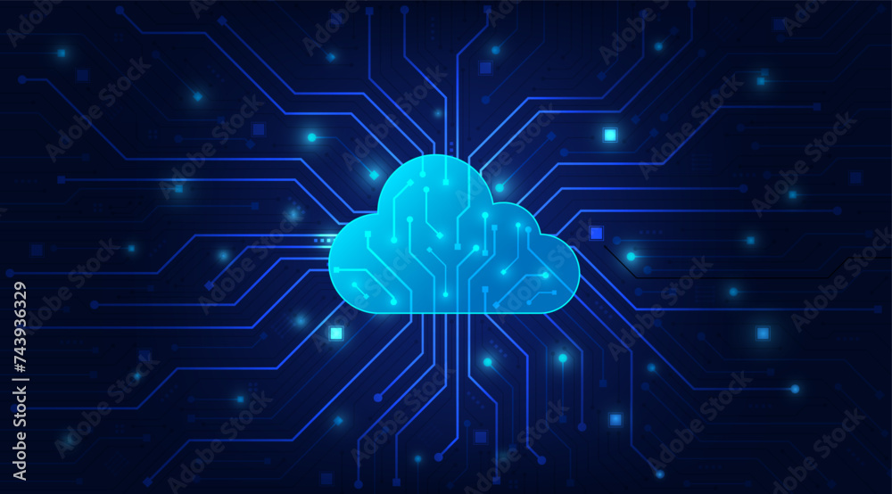 Aufkleber Cloud Computing technology Internet and cyber technology concept. Abstract cloud connection technology on a blue color background. Cloud Computing network with internet icons. Vector and Illustration.