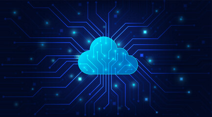 Cloud Computing technology Internet and cyber technology concept. Abstract cloud connection technology on a blue color background. Cloud Computing network with internet icons. Vector and Illustration.